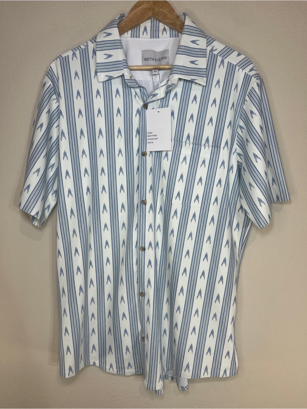 Smith & Quinn Men's Boatyard Ocen Ikat Short Sleeve Stripe Button-Up Shirt Sz XL